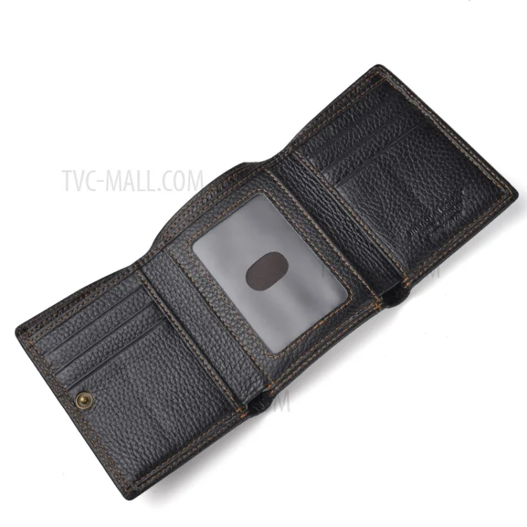 Anti-magnetic Anti-theft Swiping Multi-card Three-fold Cowhide Leather Men's Wallet - Black