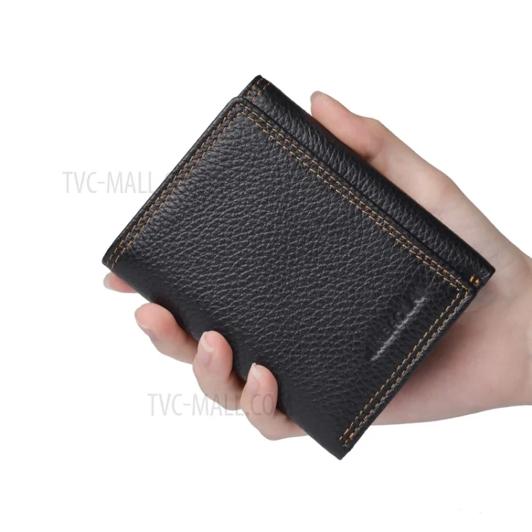 Anti-magnetic Anti-theft Swiping Multi-card Three-fold Cowhide Leather Men's Wallet - Black