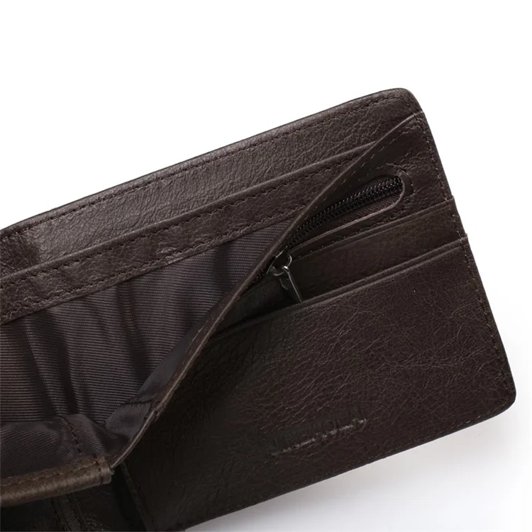 Men Genuine Leather Purse Multi-slot Large Compartment Zipper Wallet - Brown