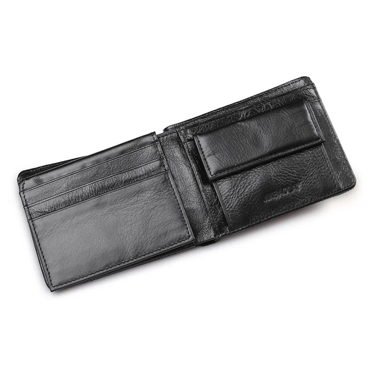 Leisure Men Bi-fold Wallet Card Coin Holder Slim Genuine Leather Short Purse - Style A/Black