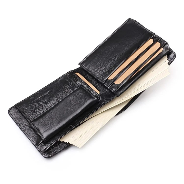 Leisure Men Bi-fold Wallet Card Coin Holder Slim Genuine Leather Short Purse - Style A/Black