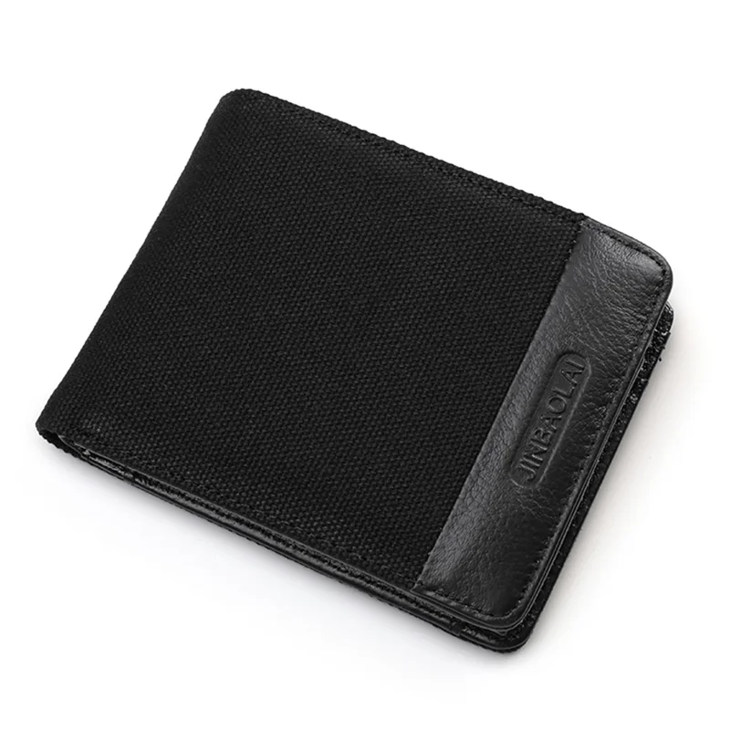 Leisure Men Bi-fold Wallet Card Coin Holder Slim Genuine Leather Short Purse - Style B/Black
