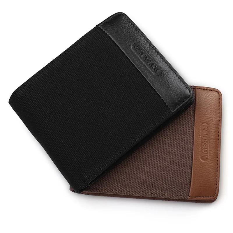 Leisure Men Bi-fold Wallet Card Coin Holder Slim Genuine Leather Short Purse - Style B/Black