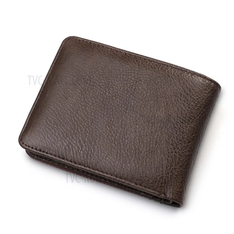 Leisure Men Genuine Leather Short Purse Card Coin Holder Bi-fold Wallet - Style B/Coffee