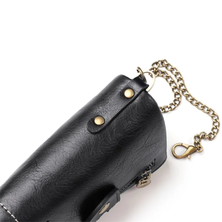 Retro Double Zipper Multi Card Slots Wallet Snap Button Coin Purse with Metal Chain - Black