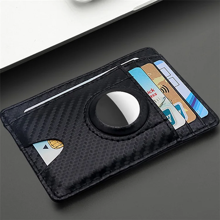 Carbon Fiber Textur Minimalistische Geldbörse Kartenhalter 2 in 1 Tragbares Slim Case für AirTag - Schwarz