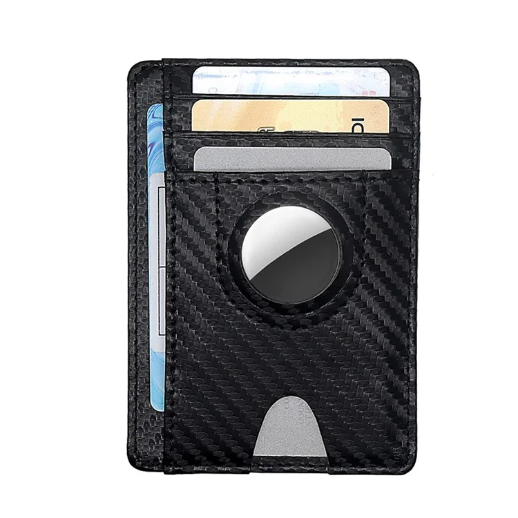 Carbon Fiber Textur Minimalistische Geldbörse Kartenhalter 2 in 1 Tragbares Slim Case für AirTag - Schwarz
