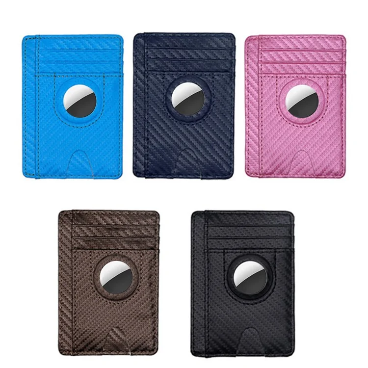 Carbon Fiber Textur Minimalistische Geldbörse Kartenhalter 2 in 1 Tragbares Slim Case für AirTag - Schwarz