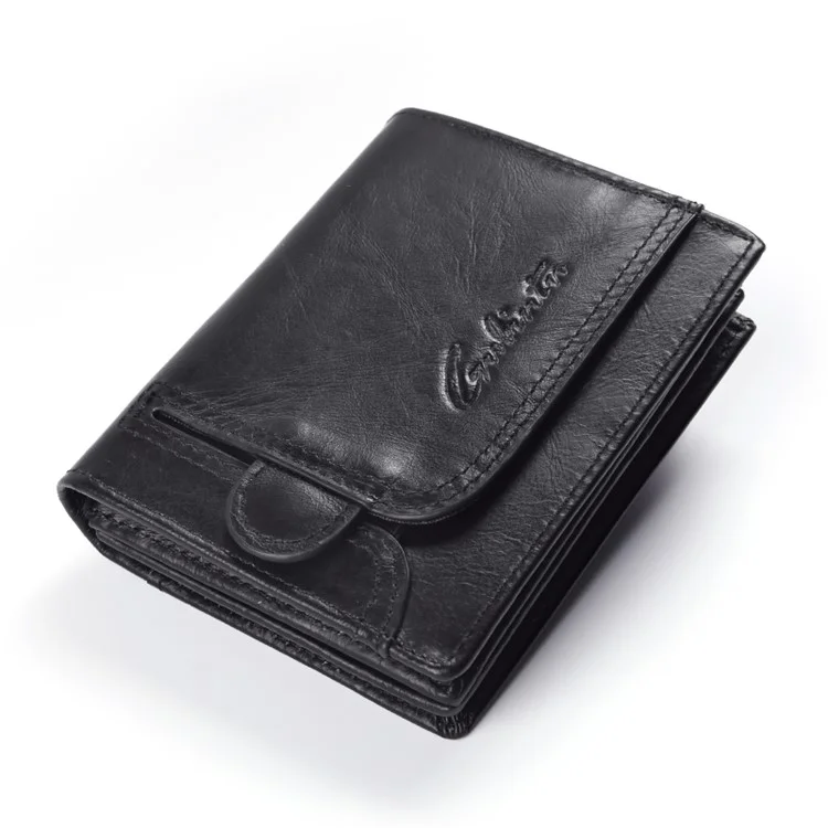 GUBINTU Cartera Corta de Piel de Vaca de Capa Superior con Bloqueo RFID para Hombres - Negro