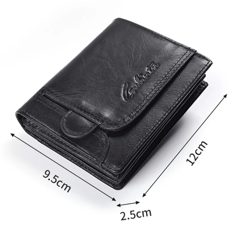 GUBINTU Cartera Corta de Piel de Vaca de Capa Superior con Bloqueo RFID para Hombres - Negro