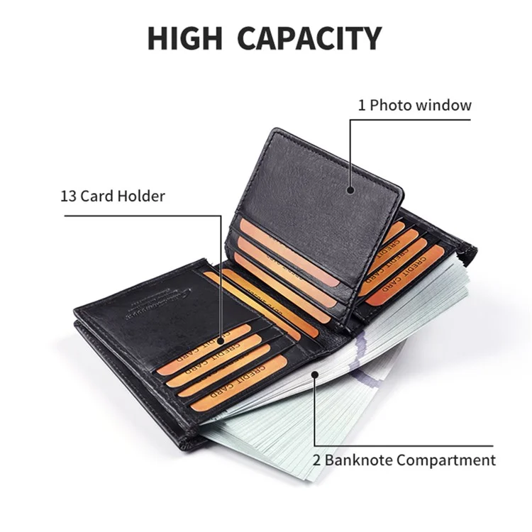 GUBINTU Cartera Corta de Piel de Vaca de Capa Superior con Bloqueo RFID para Hombres - Negro