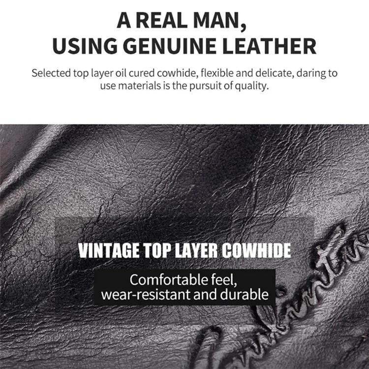 GUBINTU Cartera Corta de Piel de Vaca de Capa Superior con Bloqueo RFID para Hombres - Negro