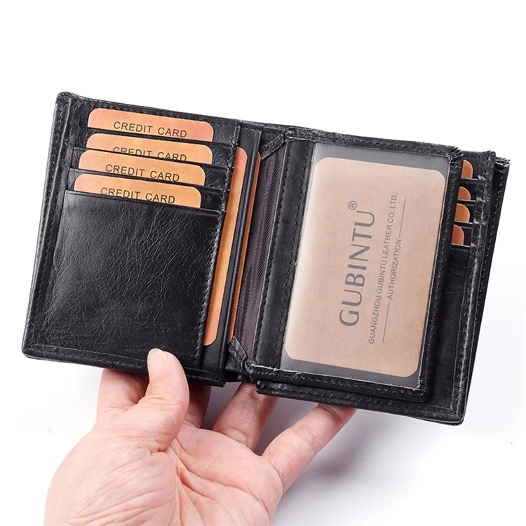 GUBINTU Cartera Corta de Piel de Vaca de Capa Superior con Bloqueo RFID para Hombres - Negro