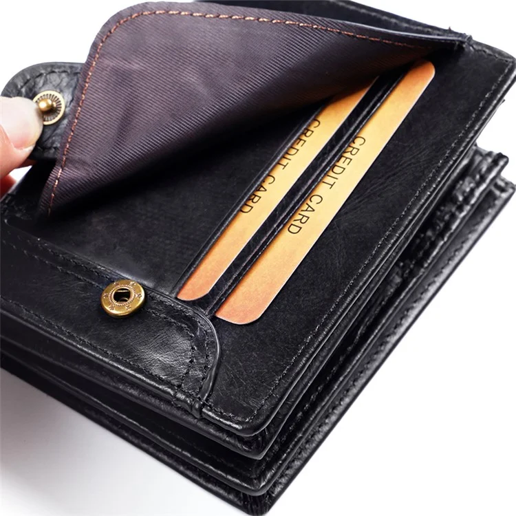 GUBINTU Cartera Corta de Piel de Vaca de Capa Superior con Bloqueo RFID para Hombres - Negro