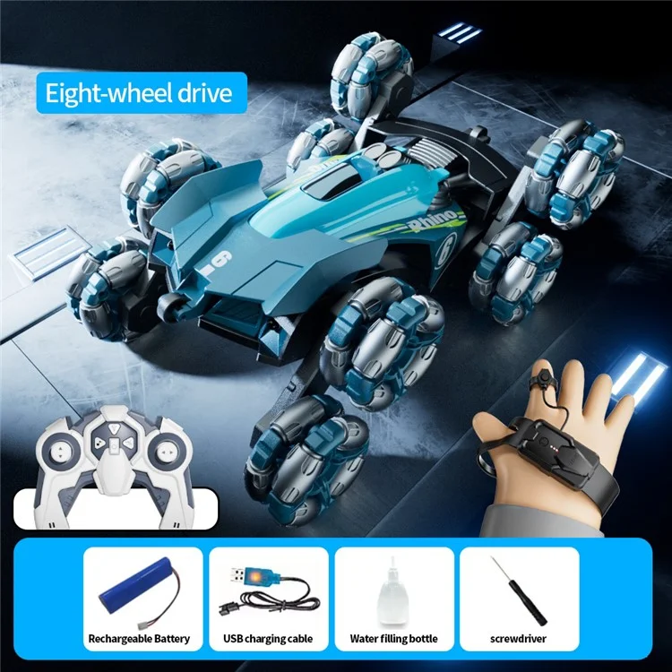 4DRC Y6 8WD Spray RC Car Model Remote Control Stunt Vehicle with LED Light, 1 Battery - Blue