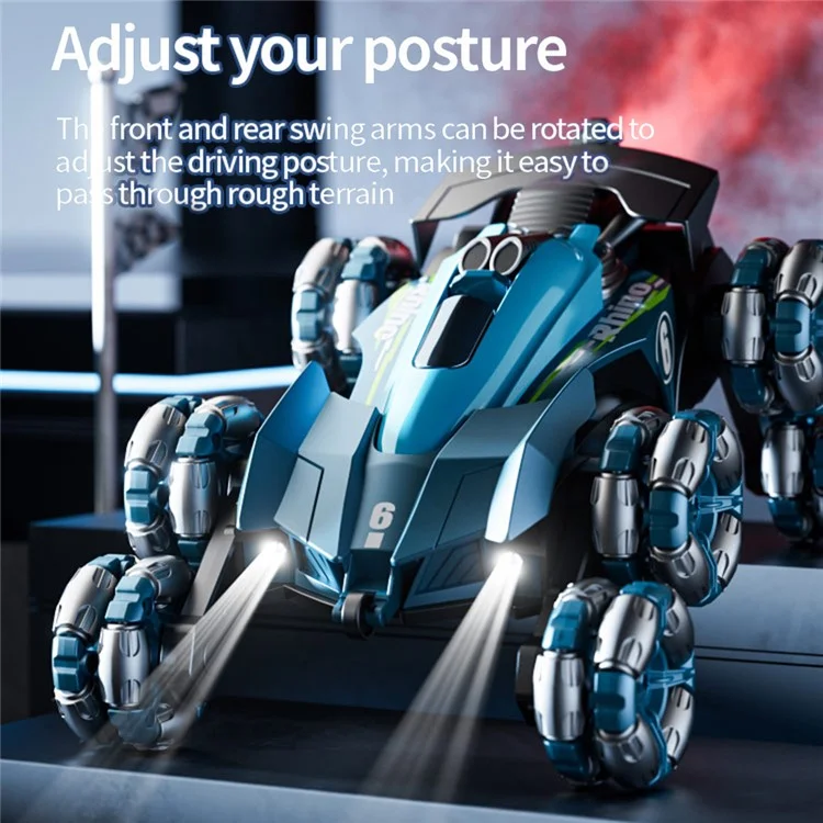 4DRC Y6 8WD Spray RC Car Model Remote Control Stunt Vehicle with LED Light, 1 Battery - Blue