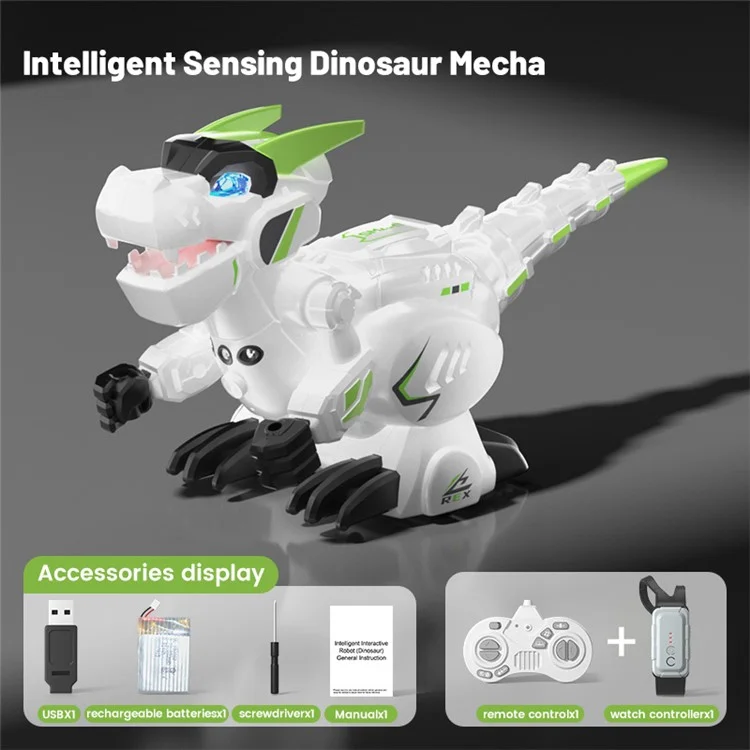 R25 Intelligent Programming Remote Control Dinosaur Electric Dinosaur Toy, Remote Control + Gesture Sensing Remote Control - Green