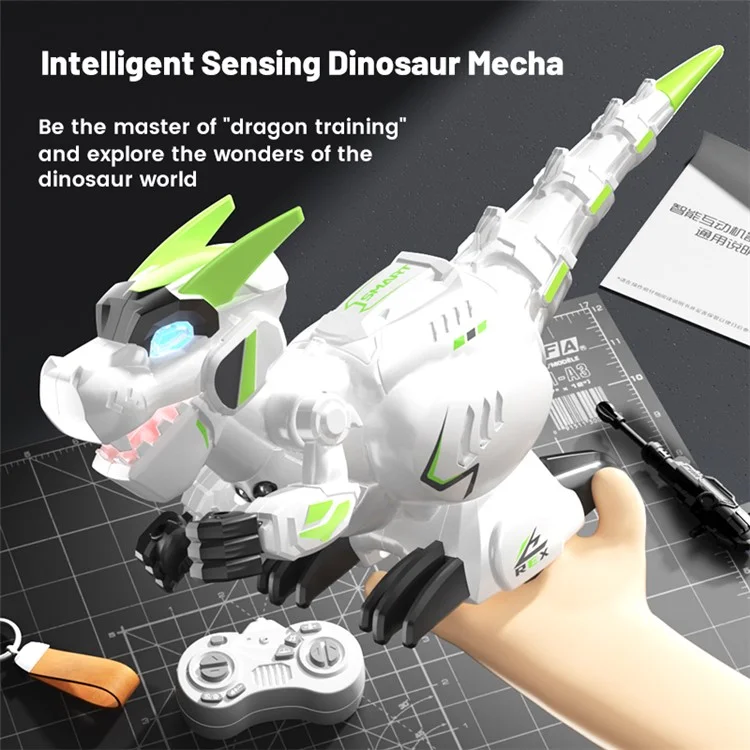 R25 Intelligent Programming Remote Control Dinosaur Electric Dinosaur Toy, Remote Control + Gesture Sensing Remote Control - Green