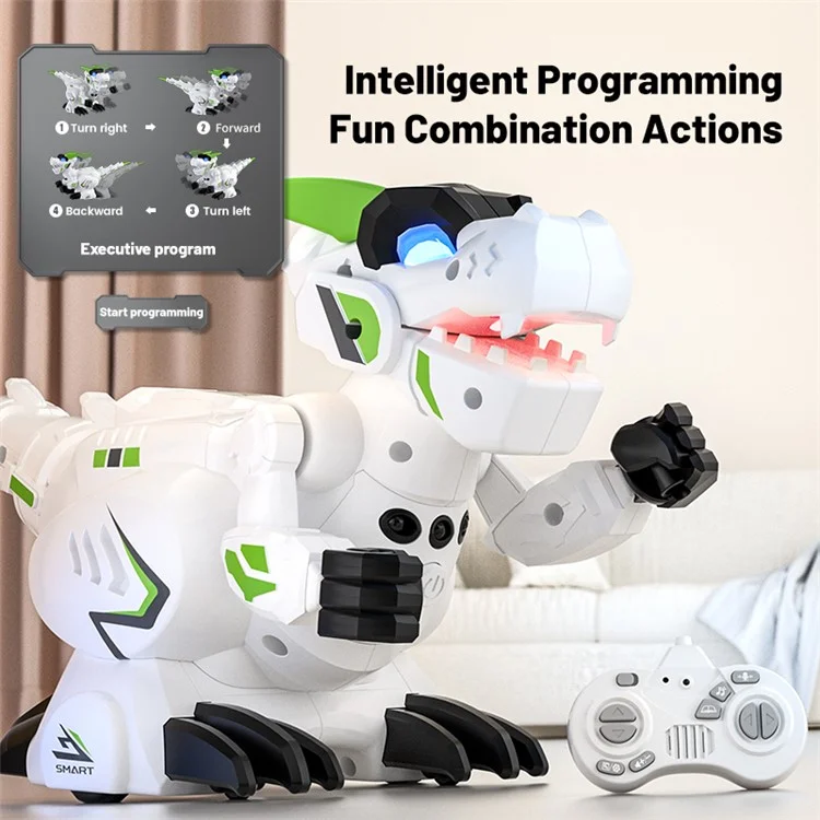 R25 Intelligent Programming Remote Control Dinosaur Electric Dinosaur Toy, Remote Control + Gesture Sensing Remote Control - Green