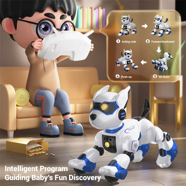 R27 Intelligent Voice Control Stunt Robot Dog Kids Remote Control Electronic Dog Toy, 1 Battery - Blue