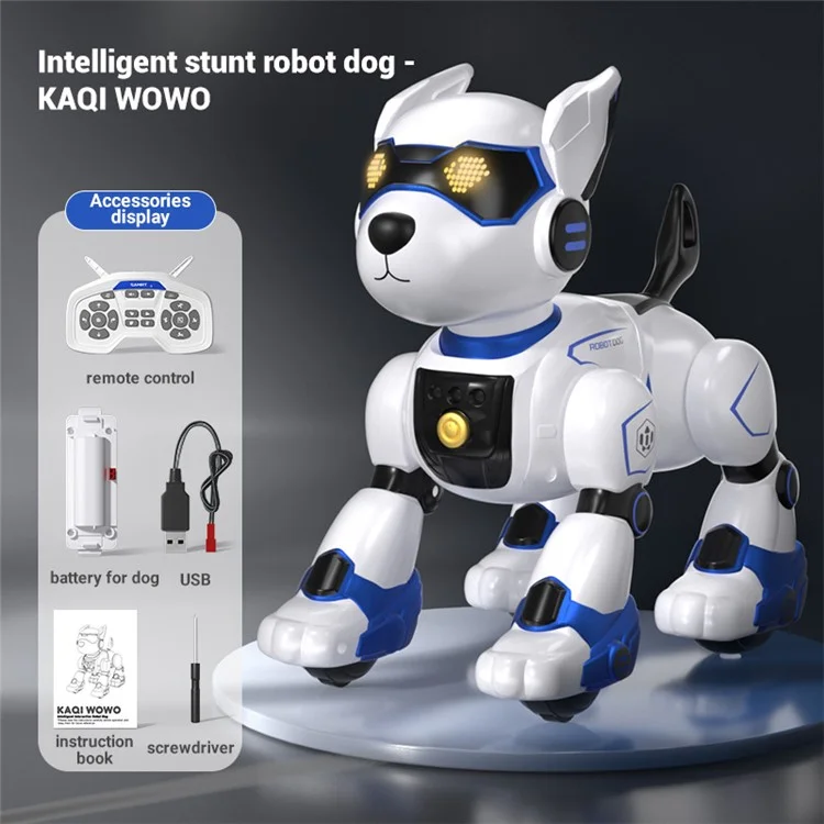 R27 Intelligent Voice Control Stunt Robot Dog Kids Remote Control Electronic Dog Toy, 1 Battery - Blue
