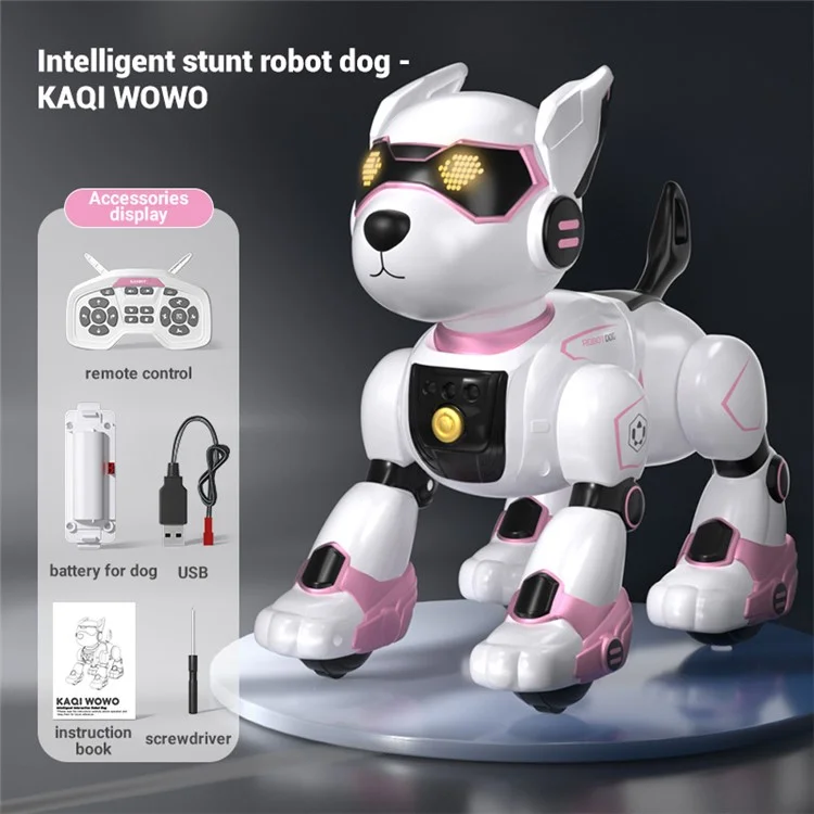 R27 Cane robot intelligente con controllo vocale, giocattolo elettronico per bambini con telecomando, 1 batteria - Rosa