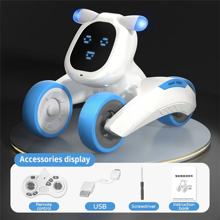 Chien robot intelligent à commande vocale R28 pour enfants, avec télécommande, animal de compagnie électronique, 1 pile - Blanc+Bleu
