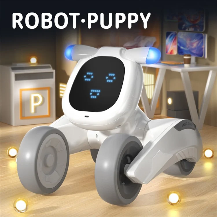 Chien robot intelligent à commande vocale R28 pour enfants, avec télécommande, animal de compagnie électronique, 1 pile - Blanc+Bleu