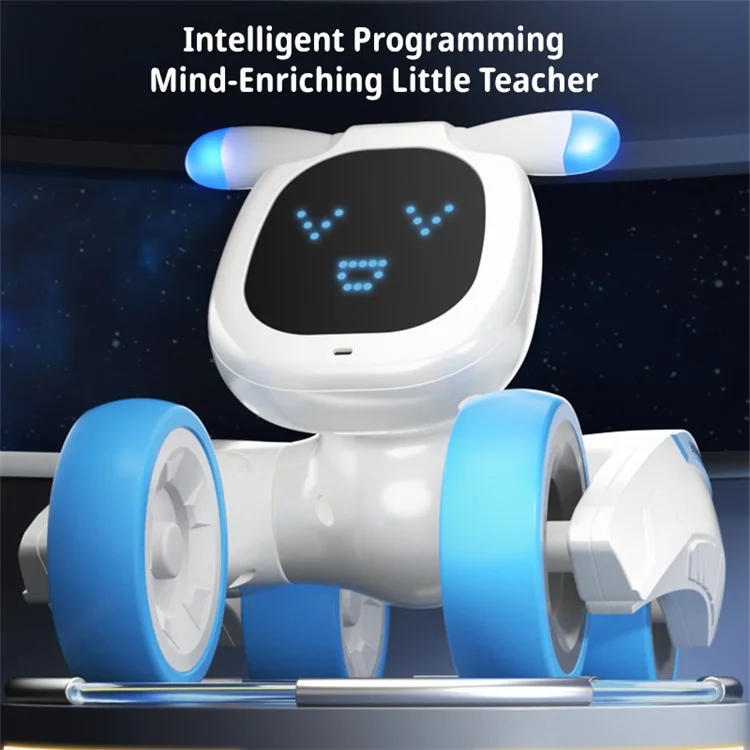 Chien robot intelligent à commande vocale R28 pour enfants, avec télécommande, animal de compagnie électronique, 1 pile - Blanc+Bleu