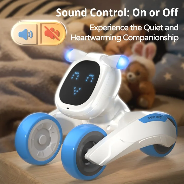 Chien robot intelligent à commande vocale R28 pour enfants, avec télécommande, animal de compagnie électronique, 1 pile - Blanc+Bleu