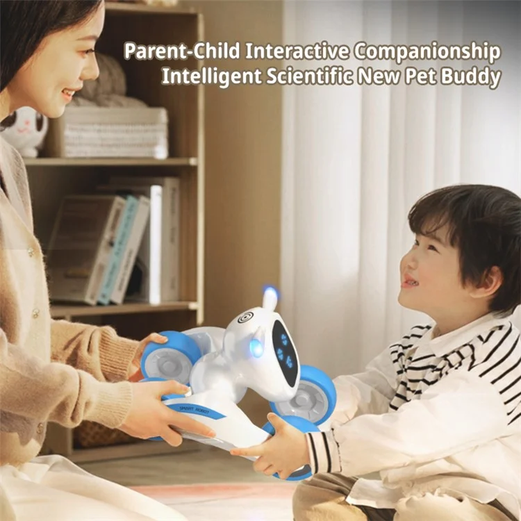 Chien robot intelligent à commande vocale R28 pour enfants, avec télécommande, animal de compagnie électronique, 1 pile - Blanc+Bleu