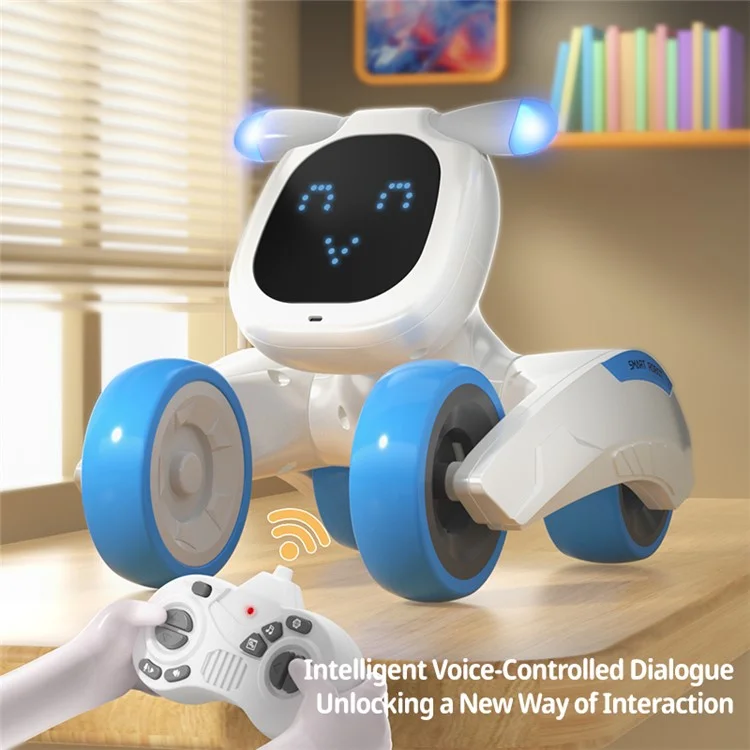 Chien robot intelligent à commande vocale R28 pour enfants, avec télécommande, animal de compagnie électronique, 1 pile - Blanc+Bleu