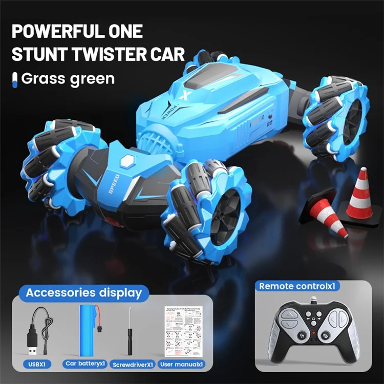Q177 RC Stunt Twister Car Music Light Kids 2.4g Fernbedienung Vierradautospielzeug, 1 Batterie - Blau
