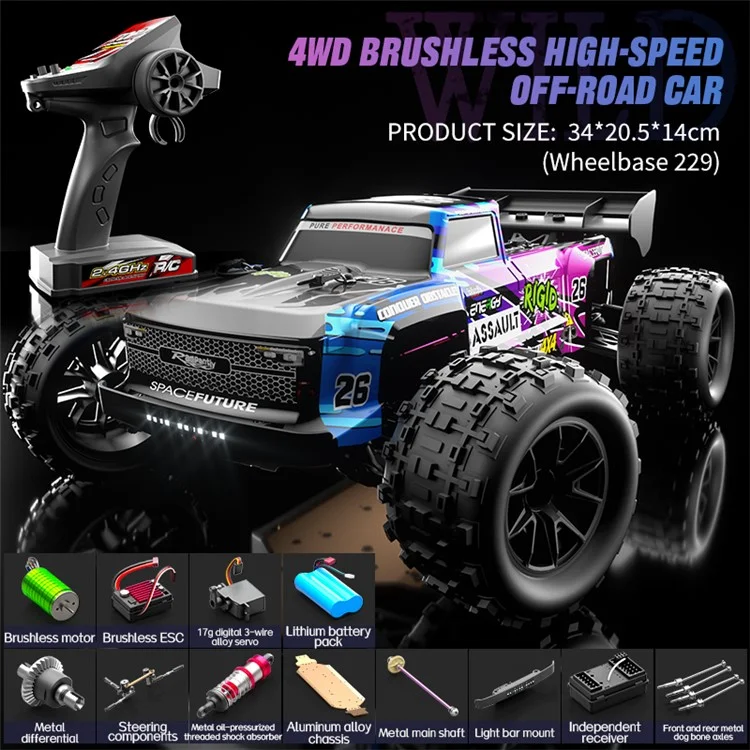 C8803 High-Speed Brushless 4WD Remote Control Car Alloy Simulation Off-Road Vehicle Toy, 1 Battery
