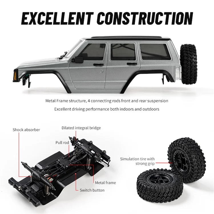 C8809 Simulation Chassis High Chassis Ort-rowat Chargine Car 4WD Absorbulable Temot Contorme Corty, 1 Batterie - Vert