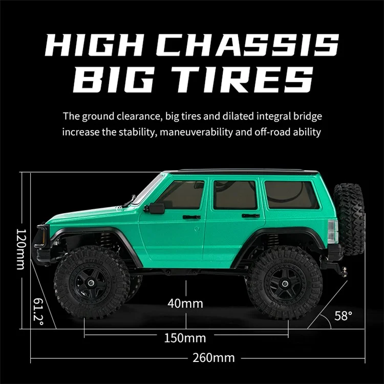 C8809 Simulation Chassis High Chassis Ort-rowat Chargine Car 4WD Absorbulable Temot Contorme Corty, 1 Batterie - Vert