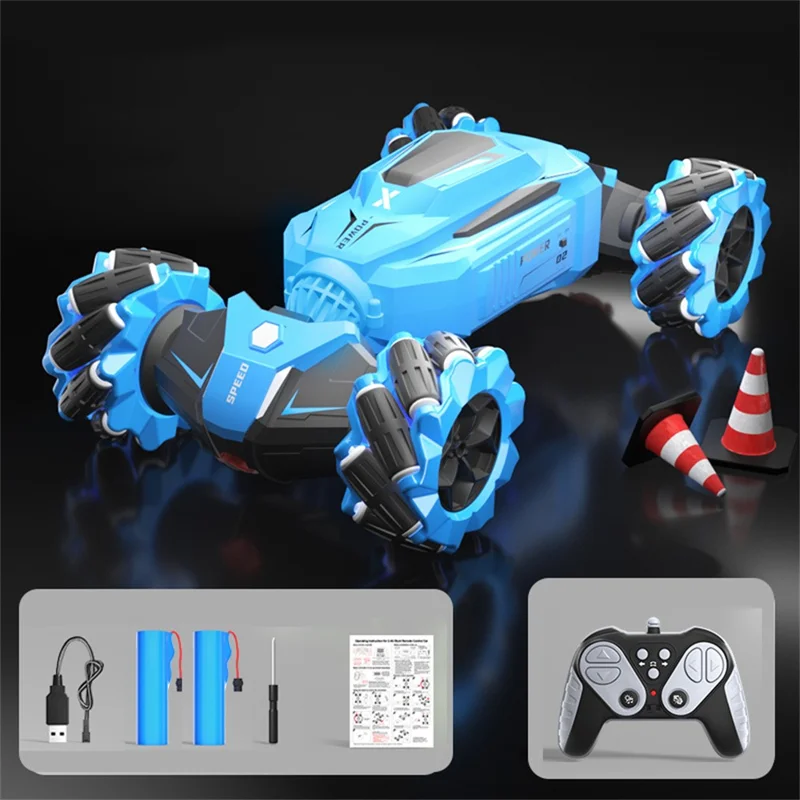 Q177 RC Stunt Twister Car Music Light Kids 2.4G Remote Control Four Wheel Car Toy, 2 Batteries - Blue