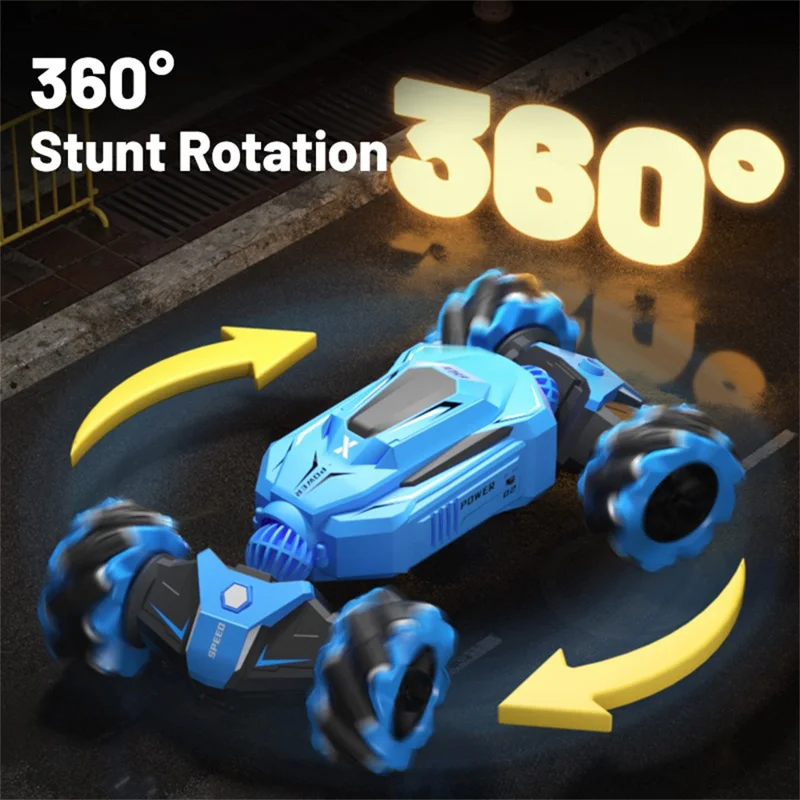Q177 RC Stunt Twister Car Music Light Kids 2.4G Remote Control Four Wheel Car Toy, 2 Batteries - Blue