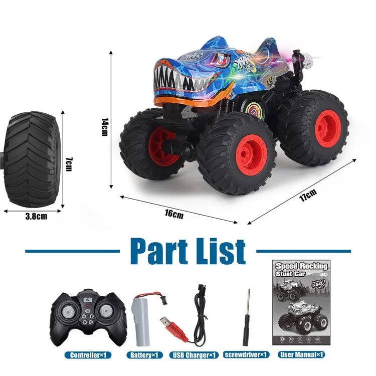 KY-S202B 1 / 20 Fernbedienung Spielzeugauto Hai Head Design Stunt Auto Mit Licht Und Musik - Blau