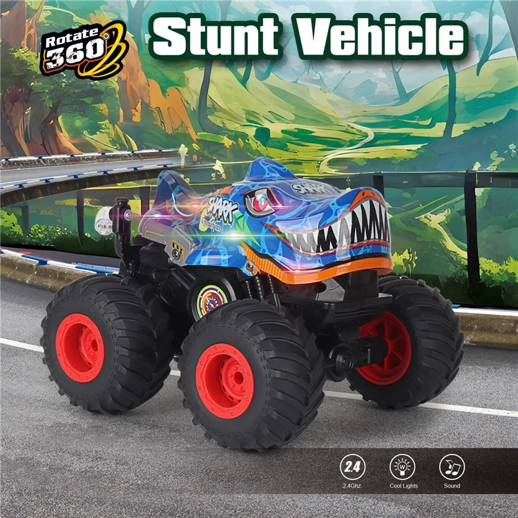 KY-S202B 1 / 20 Fernbedienung Spielzeugauto Hai Head Design Stunt Auto Mit Licht Und Musik - Blau