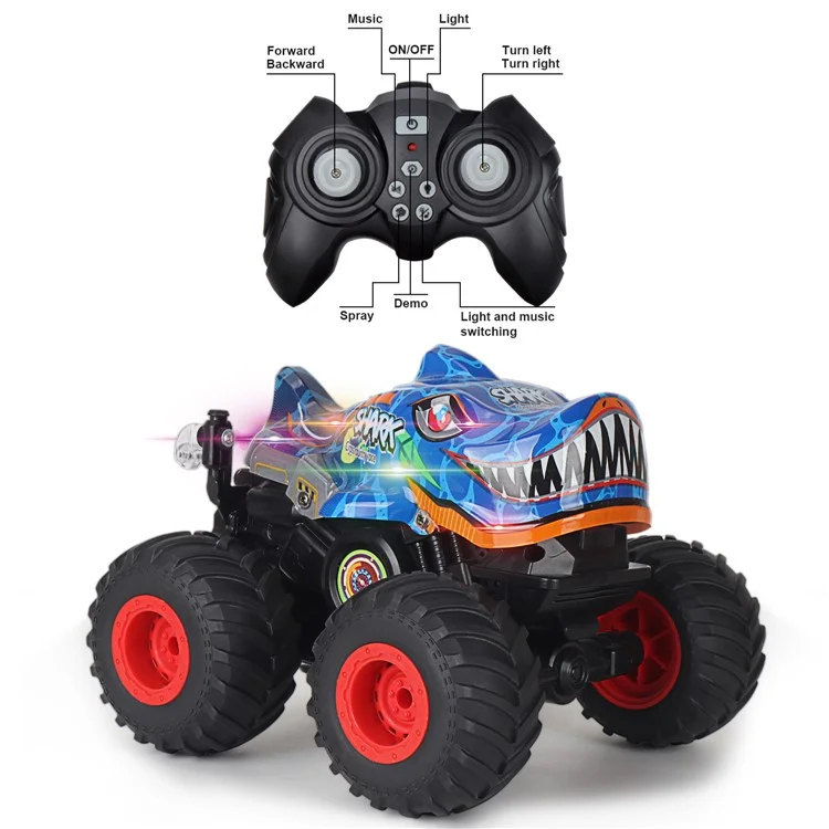 KY-S202B 1 / 20 Fernbedienung Spielzeugauto Hai Head Design Stunt Auto Mit Licht Und Musik - Blau