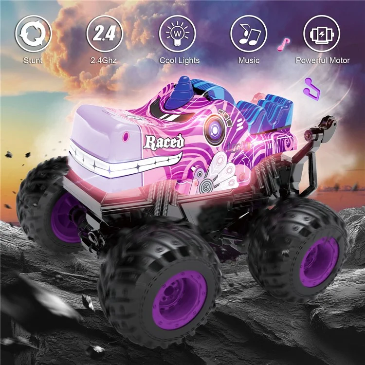 KY-S208A 1 / 20 Fernbedienungssteuerauto Cartoon Kinder Stuntauto -spielzeug Mit Licht Und Musik - Lila