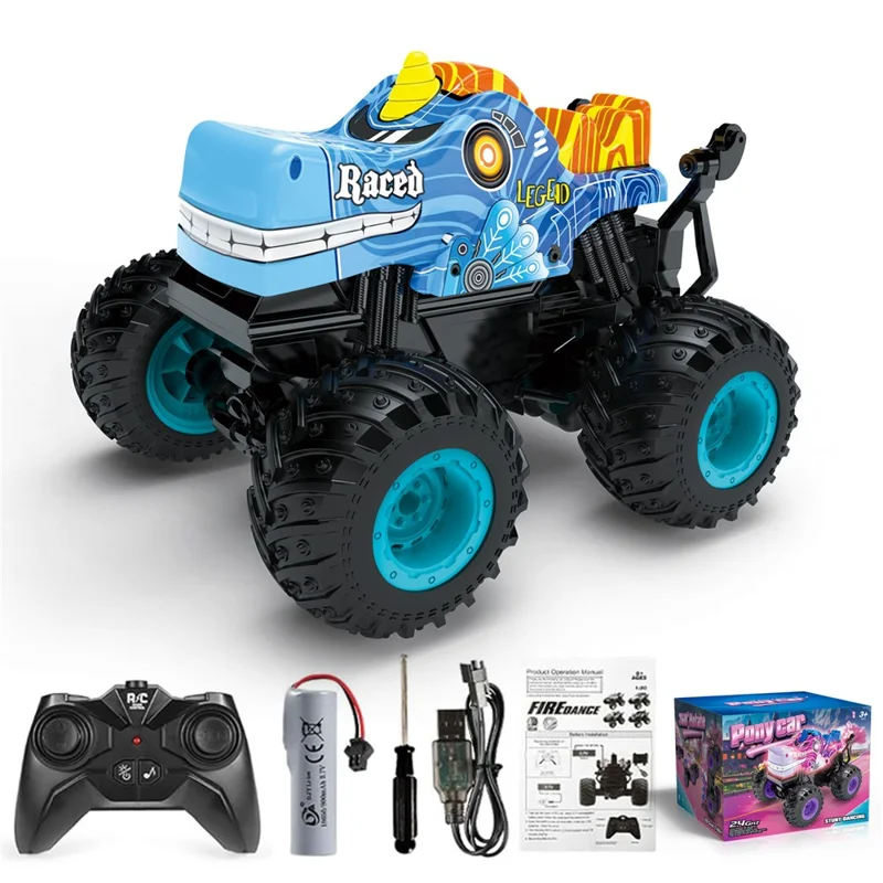KY-S208A 1 / 20 Remote Control Car Cartoon Kids Stunt Car Toy with Light and Music - Blue