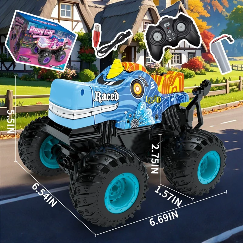 KY-S208A 1 / 20 Remote Control Car Cartoon Kids Stunt Car Toy with Light and Music - Blue