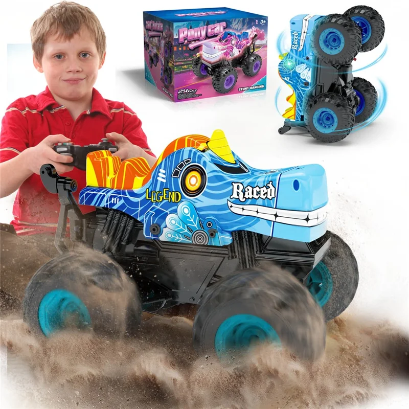 KY-S208A 1 / 20 Remote Control Car Cartoon Kids Stunt Car Toy with Light and Music - Blue
