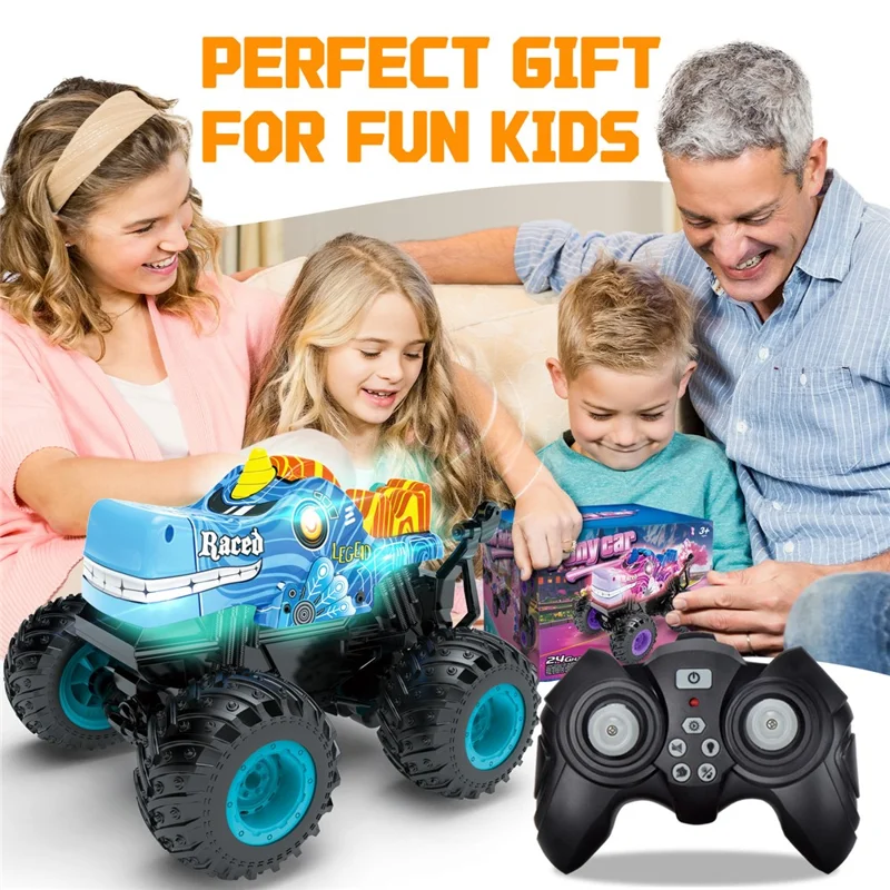 KY-S208A 1 / 20 Remote Control Car Cartoon Kids Stunt Car Toy with Light and Music - Blue