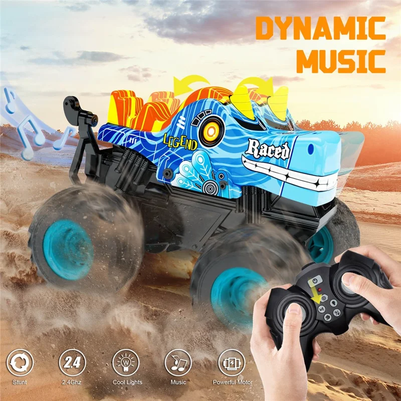 KY-S208A 1 / 20 Remote Control Car Cartoon Kids Stunt Car Toy with Light and Music - Blue