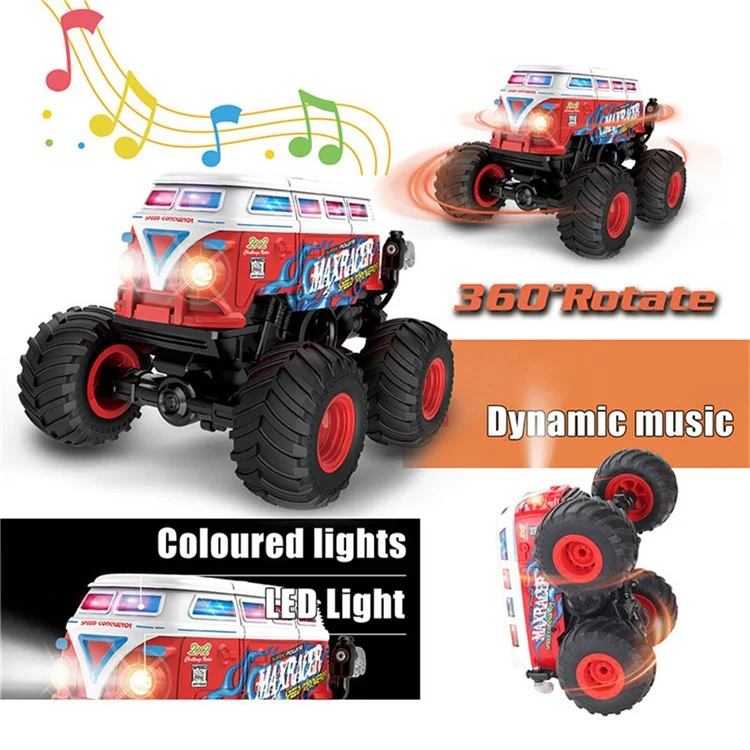 KY-S201B 1 / 20 Stunt School Bus Light Music Mist Spray Remote Control Toy Car - Red
