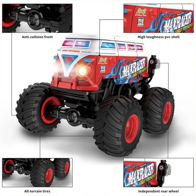 KY-S201B 1 / 20 Stunt School Bus Light Music Mist Spray Remote Control Toy Car - Red