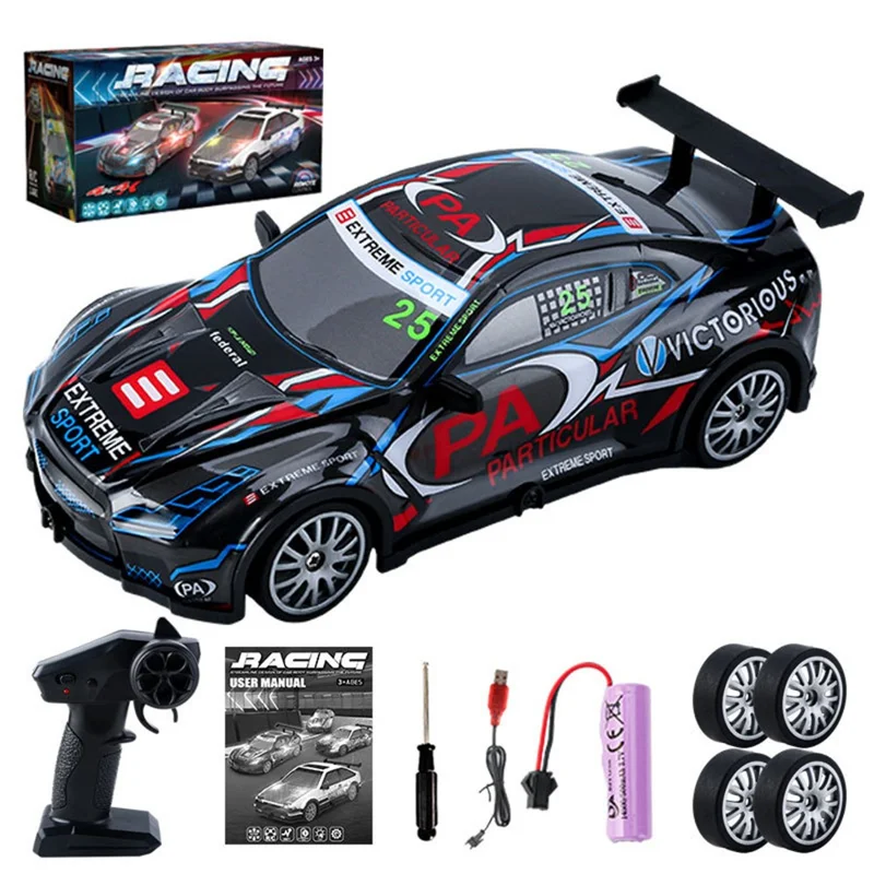 KY-S205 GTR Style 1 / 20 4WD RC High Speed Drift Car with Light Remote Control Toy Car - Black+Blue